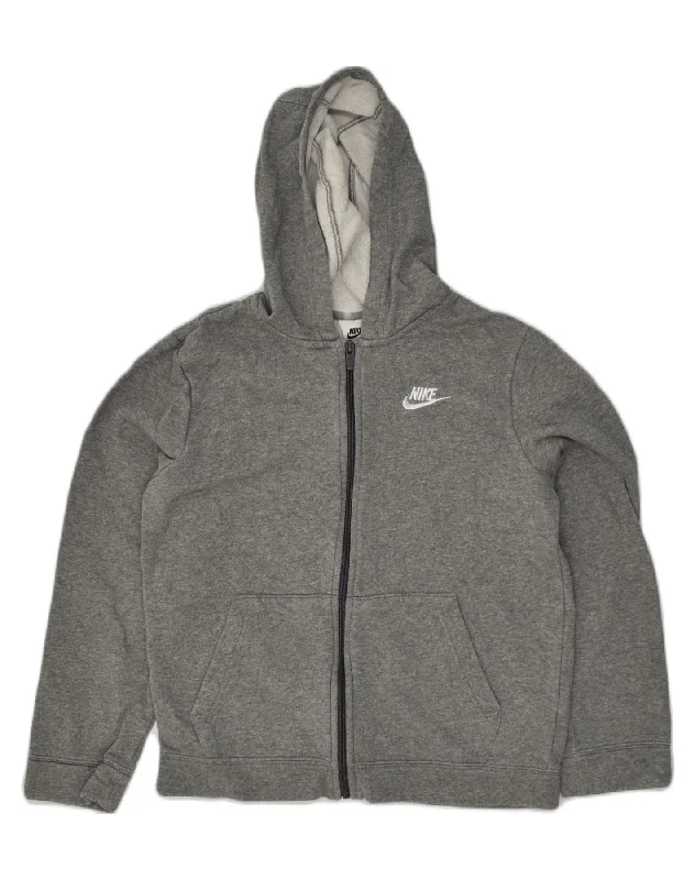 men's breathable wool sweaters -NIKE Boys Zip Hoodie Sweater 12-13 Years Large Grey Cotton