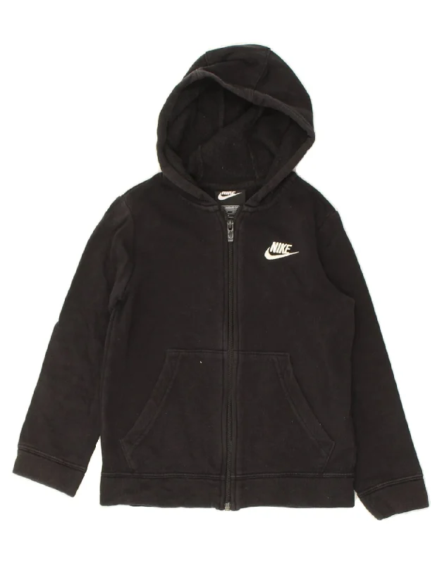 men's stylish knit pullovers -NIKE Boys Zip Hoodie Sweater 7-8 Years XS Black Cotton