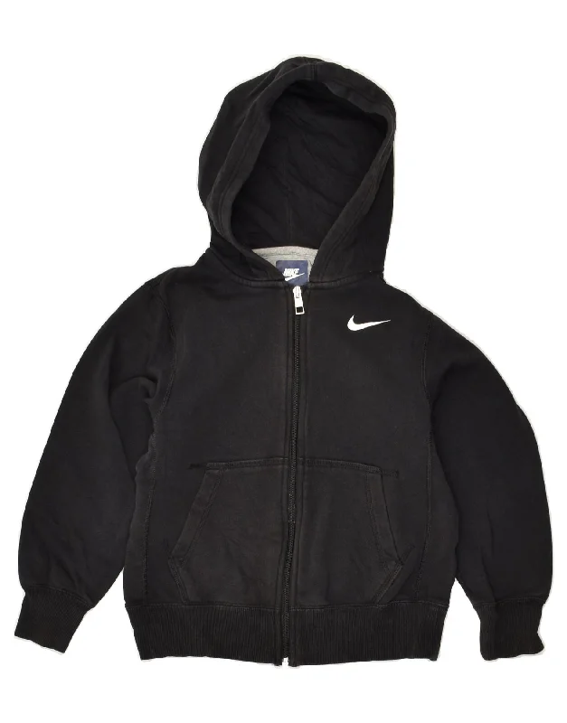 men's lightweight knitted sweaters -NIKE Boys Zip Hoodie Sweater 8-9 Years Small Black Cotton