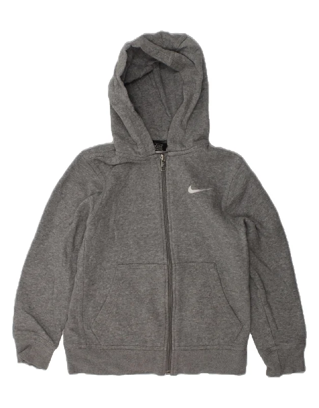 men's ribbed-knit sweaters -NIKE Boys Zip Hoodie Sweater 8-9 Years Small Grey Cotton