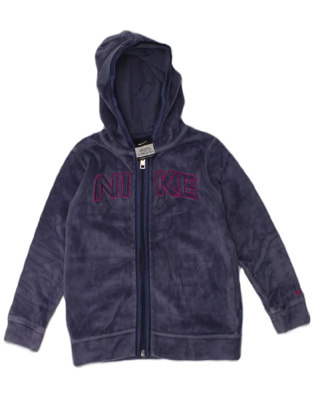 men's everyday knit sweaters -NIKE Girls Graphic Zip Hoodie Sweater 2-3 Years Navy Blue Cotton