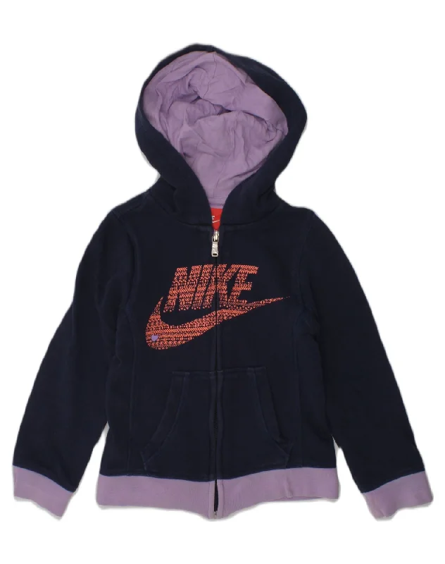 men's cashmere blend sweaters -NIKE Girls Graphic Zip Hoodie Sweater 4-5 Years Small Purple Colourblock