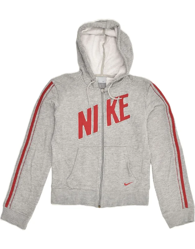 men's patterned sweaters -NIKE Girls Graphic Zip Hoodie Sweater 8-9 Years Grey Cotton