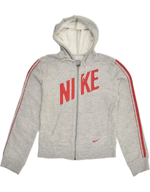 men's cardigan knitwear -NIKE Girls Graphic Zip Hoodie Sweater 8-9 Years Grey