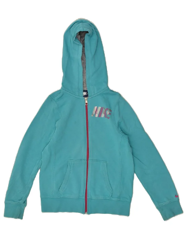 men's high-neck sweaters -NIKE Girls Graphic Zip Hoodie Sweater 9-10 Years Large Blue Cotton