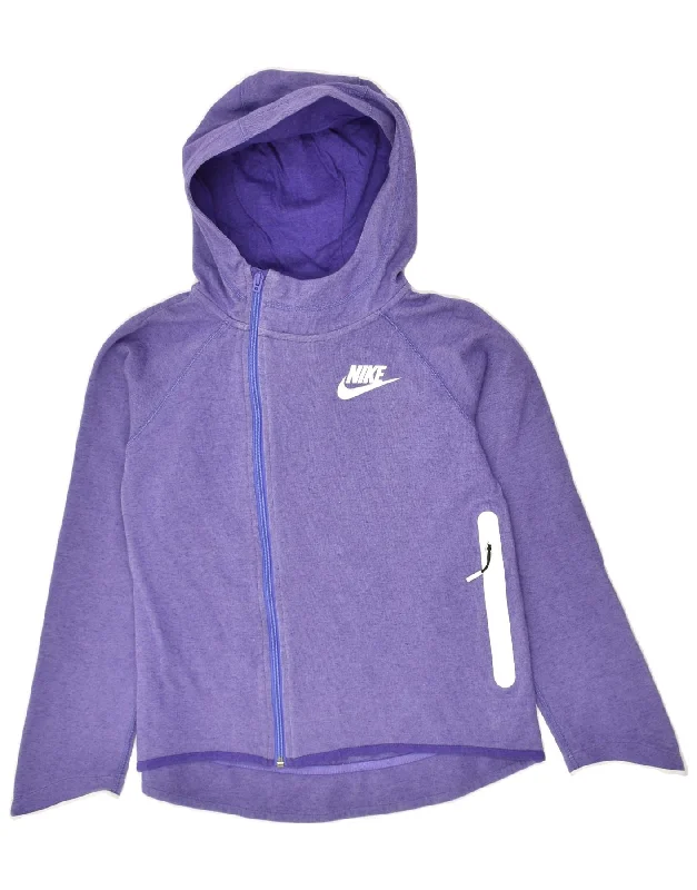 men's knit cardigans -NIKE Girls Zip Hoodie Sweater 12-13 Years Large Purple Cotton