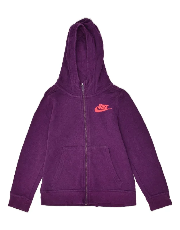 men's soft cashmere sweaters -NIKE Girls Zip Hoodie Sweater 12-13 Years Medium Purple Cotton