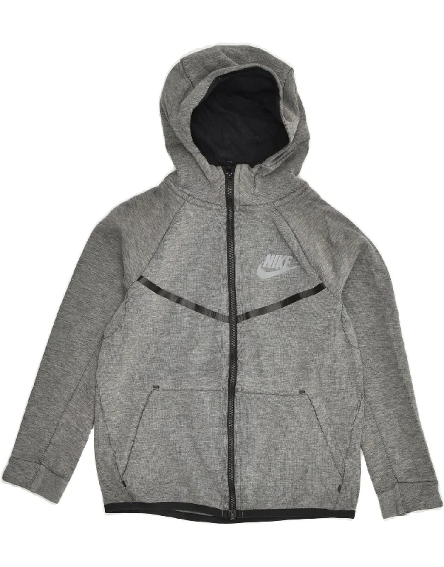 men's sweater vest -NIKE Girls Zip Hoodie Sweater 8-9 Years Grey Polyester