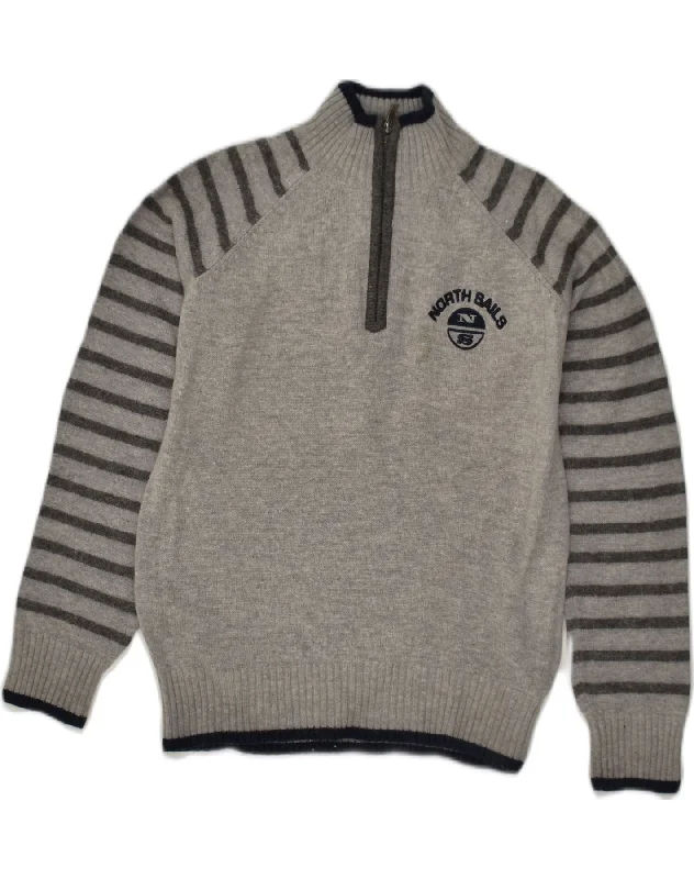 men's cashmere sweaters -NORTH SAILS Boys Zip Neck Jumper Sweater 11-12 Years Grey Striped