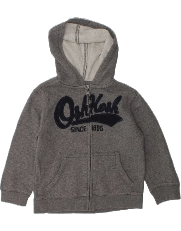 men's winter sweaters -OSH KOSH Boys Graphic Zip Hoodie Sweater 4-5 Years Grey Cotton