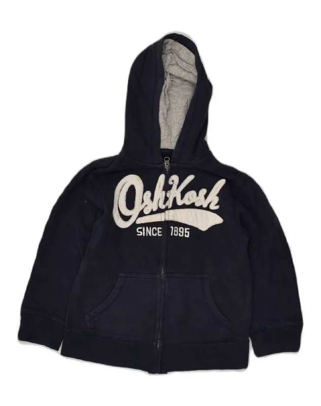 men's knitted pullover sweaters -OSH KOSH Girls Graphic Zip Hoodie Sweater 5-6 Years Navy Blue Cotton