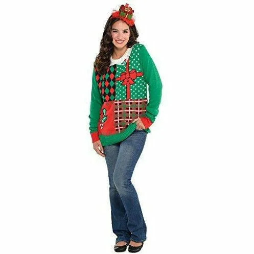 men's slim-fit sweaters -Plaid Ugly Christmas Sweater