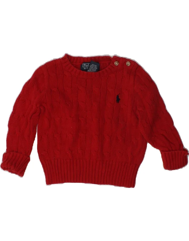 men's sweater for office -POLO RALPH LAUREN Baby Boys Crew Neck Jumper Sweater 6-9 Months Red Cotton