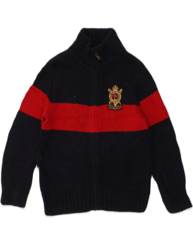 men's lightweight knitted sweaters -POLO RALPH LAUREN Boys Cardigan Sweater 5-6 Years Navy Blue Striped Cotton