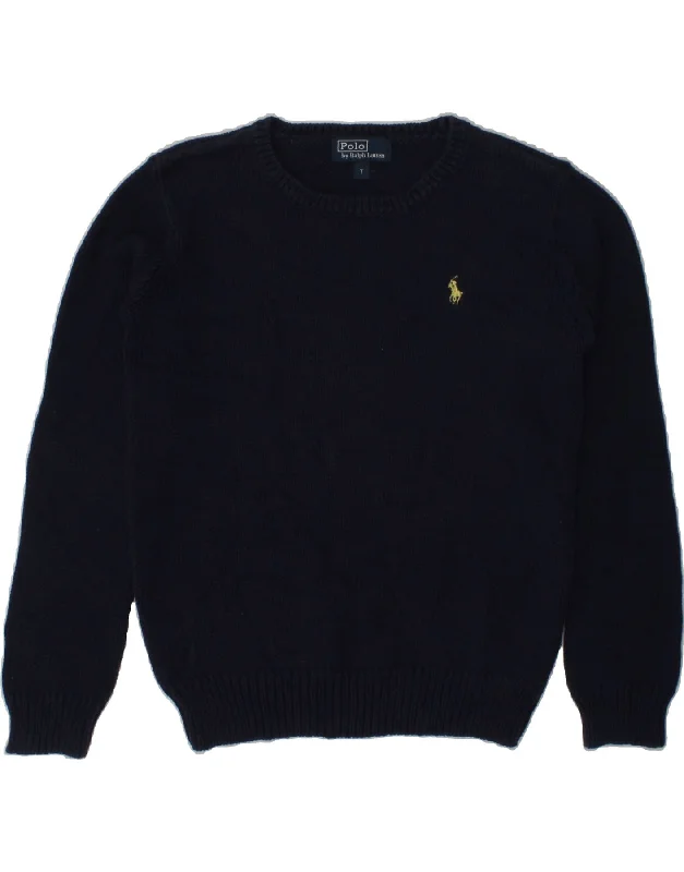 men's patterned sweaters -POLO RALPH LAUREN Boys Crew Neck Jumper Sweater 6-7 Years Navy Blue Cotton