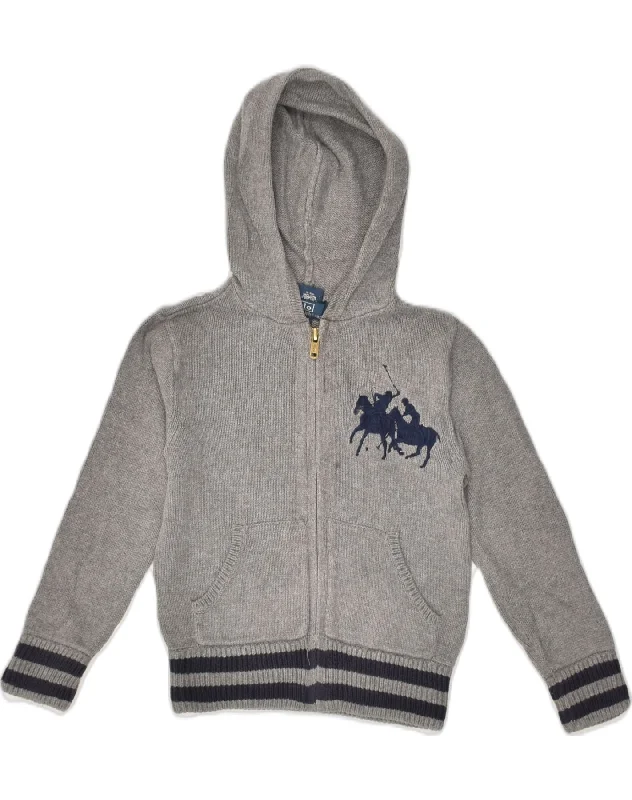 men's high-neck sweaters -POLO RALPH LAUREN Boys Graphic Hooded Cardigan Sweater 3-4 Years Grey