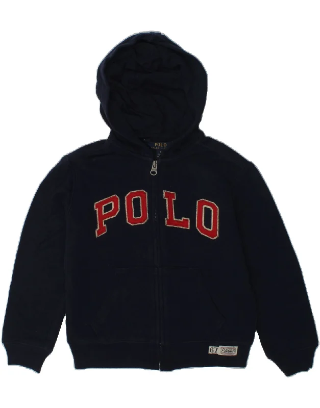 men's lightweight knitted sweaters -POLO RALPH LAUREN Boys Graphic Zip Hoodie Sweater 4-5 Years Navy Blue