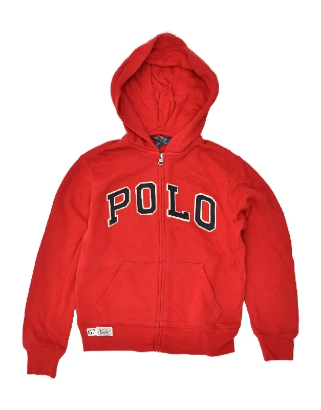 men's casual knit sweaters -POLO RALPH LAUREN Boys Graphic Zip Hoodie Sweater 7-8 Years Small  Red