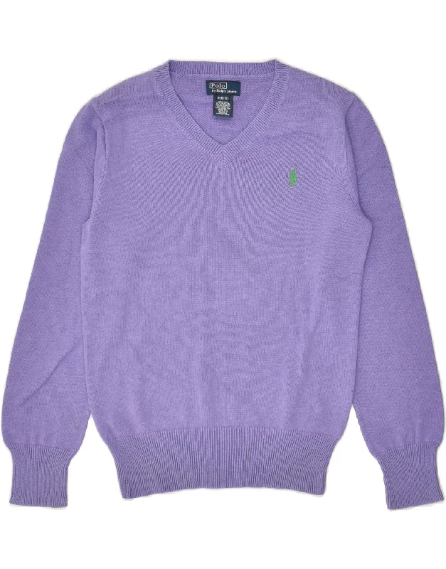 men's fleece sweaters -POLO RALPH LAUREN Boys V-Neck Jumper Sweater 10-11 Years Medium  Purple