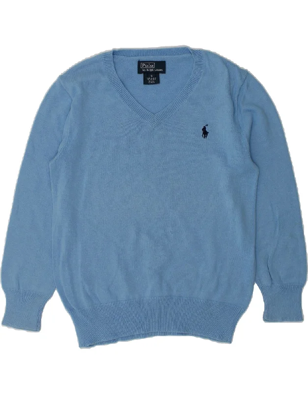 men's premium knit sweaters -POLO RALPH LAUREN Boys V-Neck Jumper Sweater 4-5 Years Blue Cotton