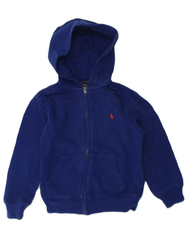 men's casual pullover sweaters -POLO RALPH LAUREN Boys Zip Hoodie Sweater 4-5 Years Navy Blue Cotton