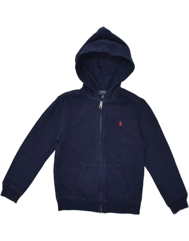 men's everyday sweaters -POLO RALPH LAUREN Boys Zip Hoodie Sweater 6-7 Years Navy Blue Cotton