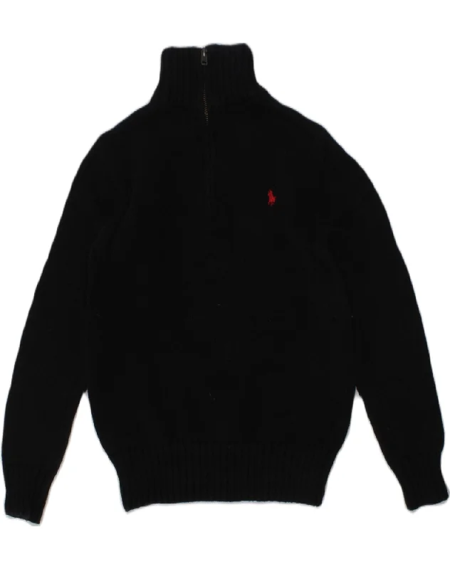 men's outdoor wool sweaters -POLO RALPH LAUREN Boys Zip Neck Jumper Sweater 7-8 Years Small Black