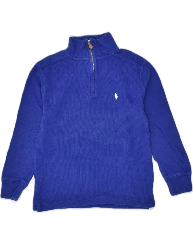 men's sweater for layering -POLO RALPH LAUREN Boys Zip Neck Jumper Sweater 7-8 Years Small Navy Blue