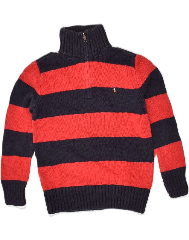 men's turtleneck pullover sweaters -POLO RALPH LAUREN Boys Zip Neck Jumper Sweater 7-8 Years Small Red Striped