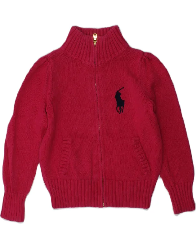 men's sweater for cold weather -POLO RALPH LAUREN Girls Cardigan Sweater 3-4 Years Red Cotton