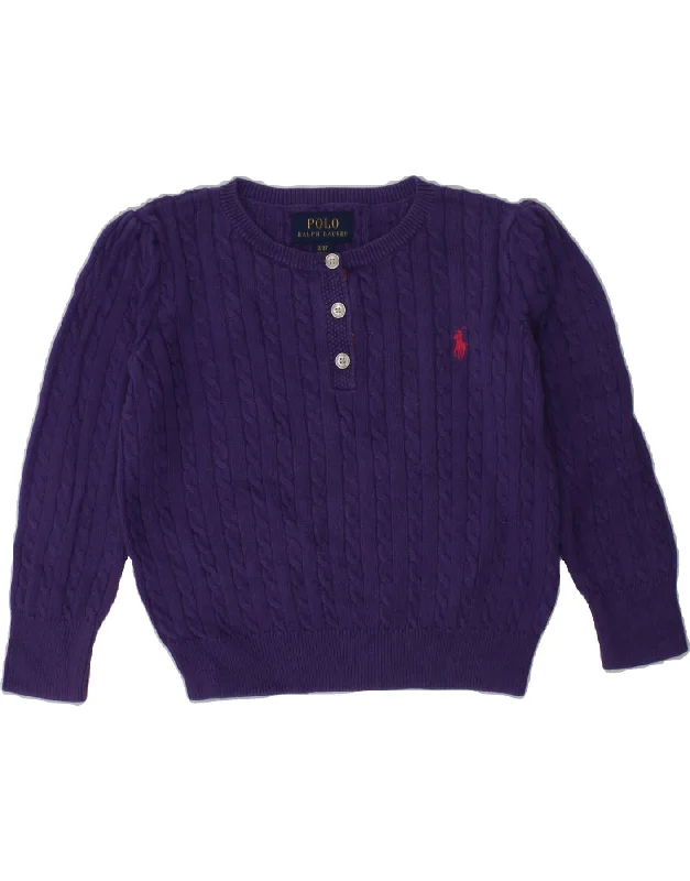 men's premium knit sweaters -POLO RALPH LAUREN Girls Crew Neck Jumper Sweater 2-3 Years Purple Cotton