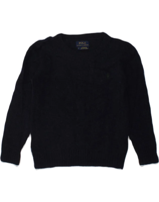 men's designer sweaters -POLO RALPH LAUREN Girls Crew Neck Jumper Sweater 6-7 Years Navy Blue Wool