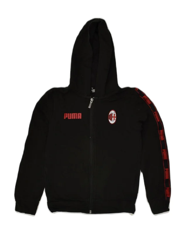 men's zip-up sweaters -PUMA Boys AC Milan Graphic Zip Hoodie Sweater 9-10 Years Black Cotton