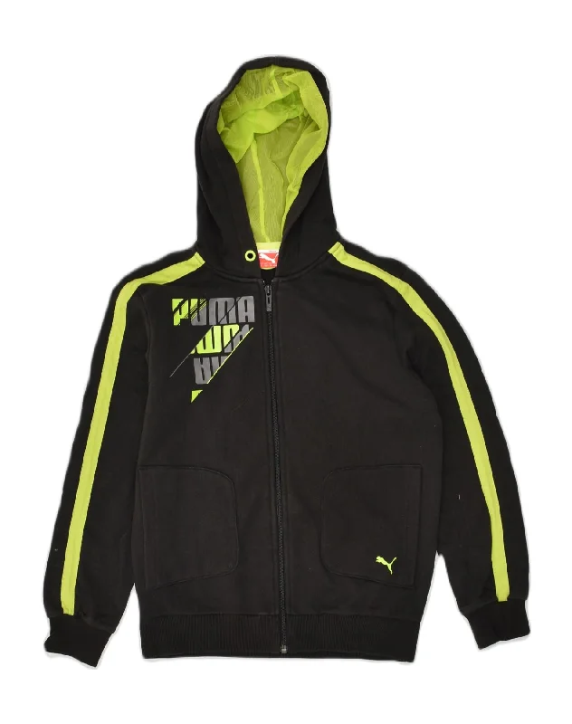 men's breathable sweaters -PUMA Boys Graphic Zip Hoodie Sweater 11-12 Years Black Cotton