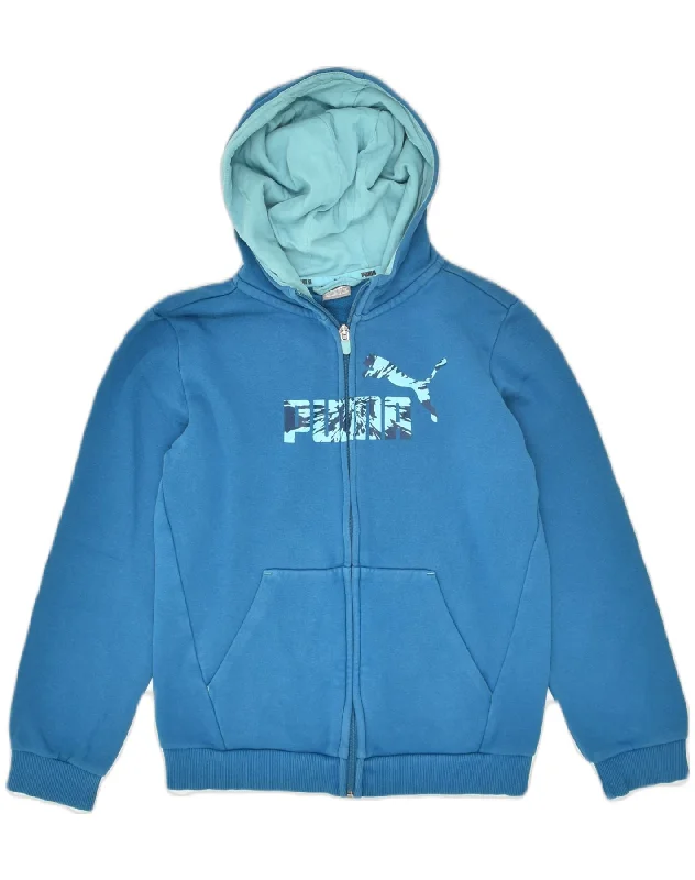 men's colorful sweaters -PUMA Boys Graphic Zip Hoodie Sweater 11-12 Years Blue Cotton