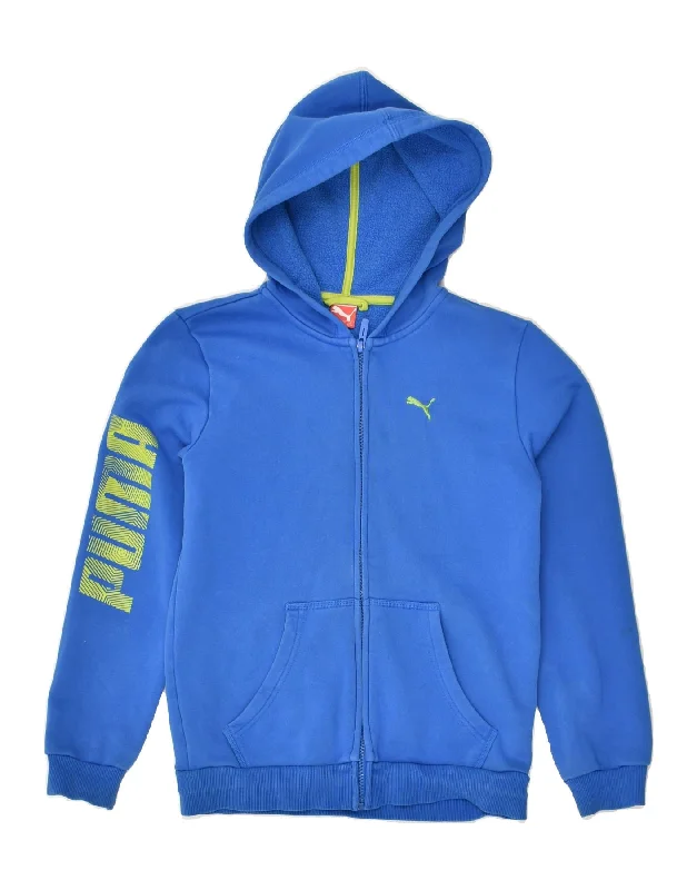 men's cashmere blend sweaters -PUMA Boys Graphic Zip Hoodie Sweater 11-12 Years Large  Blue Cotton