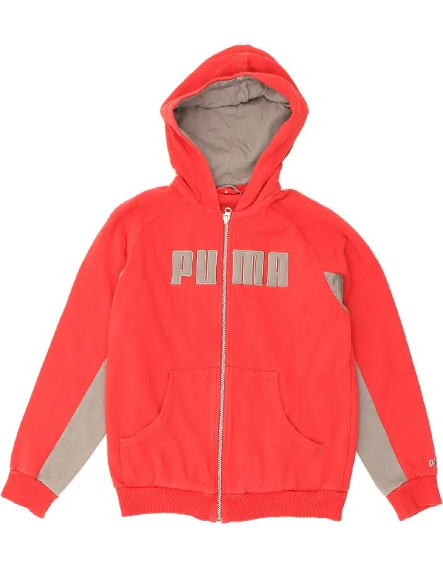 men's cozy knit sweaters -PUMA Boys Graphic Zip Hoodie Sweater 11-12 Years Large Red Cotton