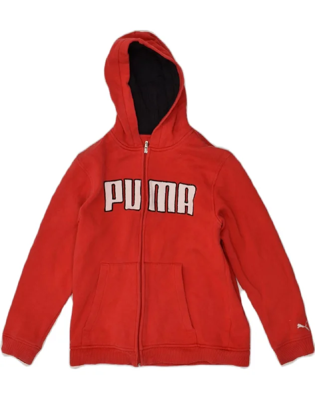 men's v-neck sweaters -PUMA Boys Graphic Zip Hoodie Sweater 11-12 Years Medium Red Cotton