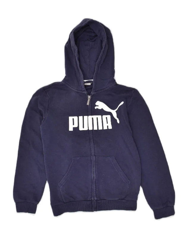 men's colorful sweaters -PUMA Boys Graphic Zip Hoodie Sweater 11-12 Years Navy Blue