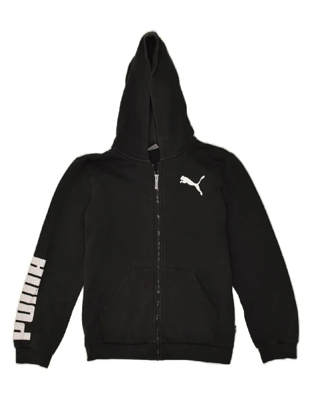 men's warm cardigans -PUMA Boys Graphic Zip Hoodie Sweater 13-14 Years Black