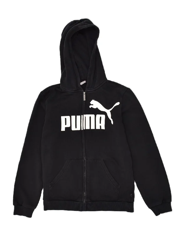 men's stylish knit pullovers -PUMA Boys Graphic Zip Hoodie Sweater 13-14 Years Black