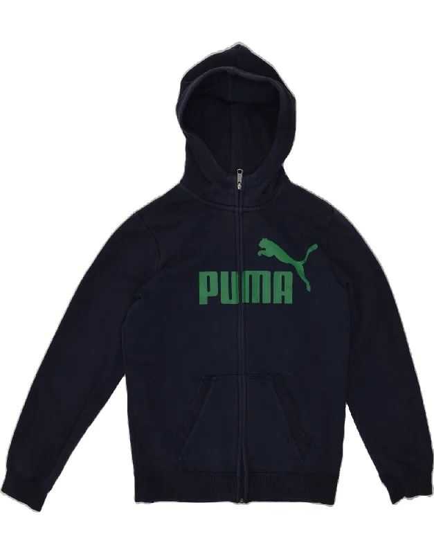 men's thick knit sweaters -PUMA Boys Graphic Zip Hoodie Sweater 13-14 Years XL Blue