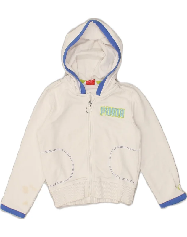 men's crewneck sweaters -PUMA Boys Graphic Zip Hoodie Sweater 2-3 Years White Cotton