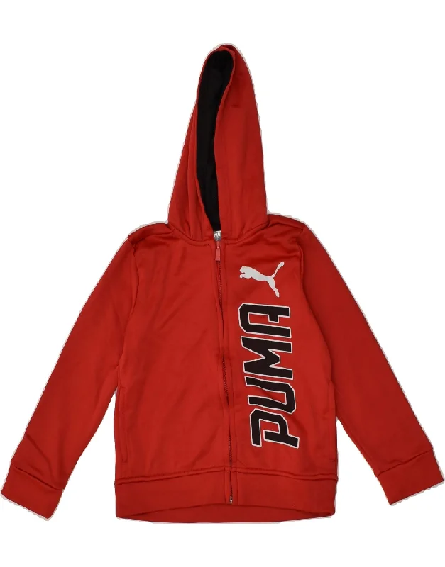 men's soft knit sweaters -PUMA Boys Graphic Zip Hoodie Sweater 4-5 Years Small Red Polyester