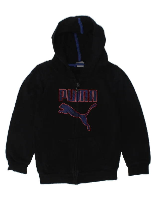 men's designer sweaters -PUMA Boys Graphic Zip Hoodie Sweater 5-6 Years Black Cotton