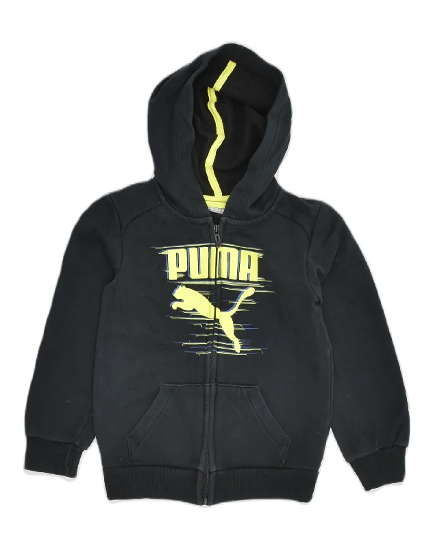 men's premium knit sweaters -PUMA Boys Graphic Zip Hoodie Sweater 7-8 Years Black Cotton