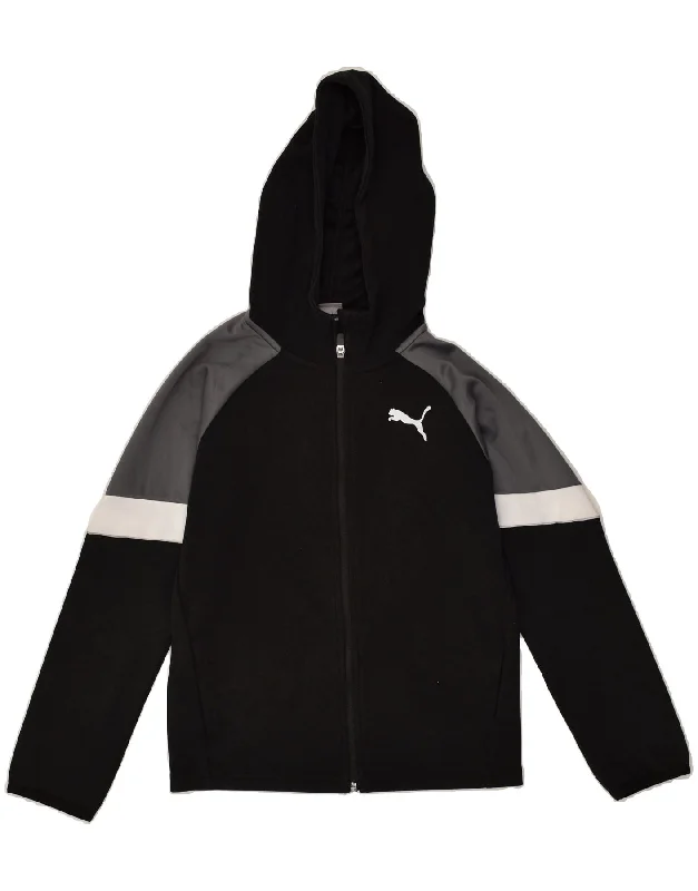 men's zip-up knit sweaters -PUMA Boys Zip Hoodie Sweater 11-12 Years Black Colourblock Cotton