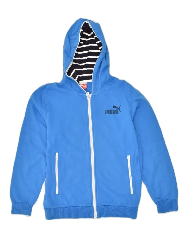 men's cozy sweaters -PUMA Boys Zip Hoodie Sweater 11-12 Years Blue Cotton