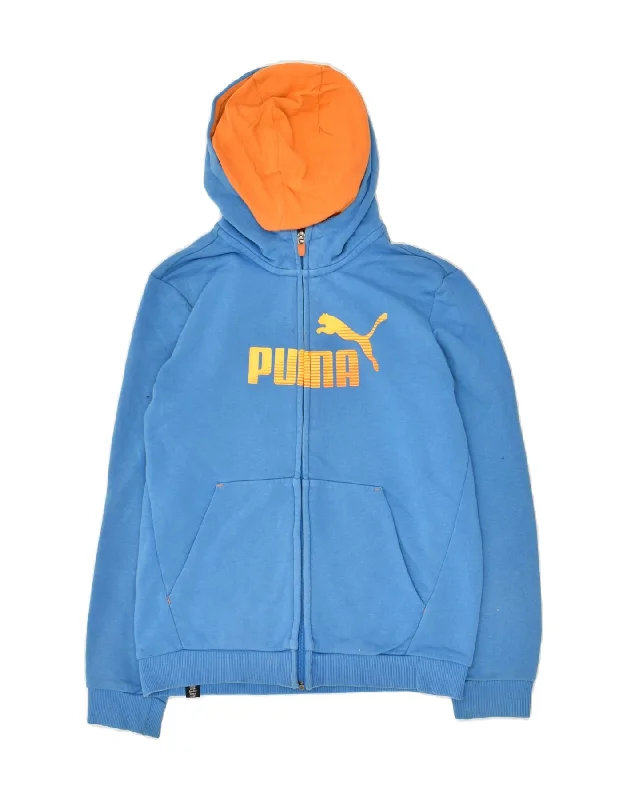 men's turtleneck sweaters -PUMA Boys Zip Hoodie Sweater 11-12 Years Blue Cotton