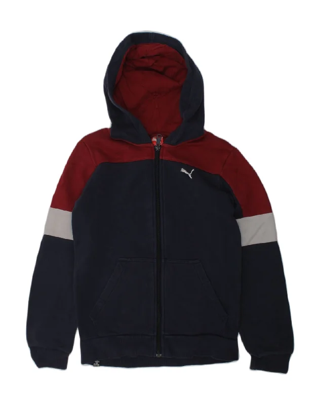 men's stylish sweaters -PUMA Boys Zip Hoodie Sweater 11-12 Years Navy Blue Colourblock Cotton